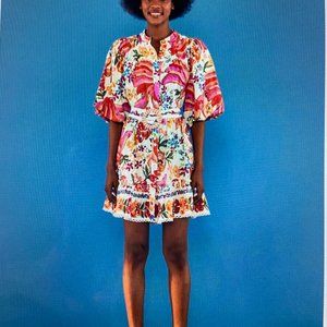 Farm Rio White Spring Bananas Belted Mini Dress - Size Small